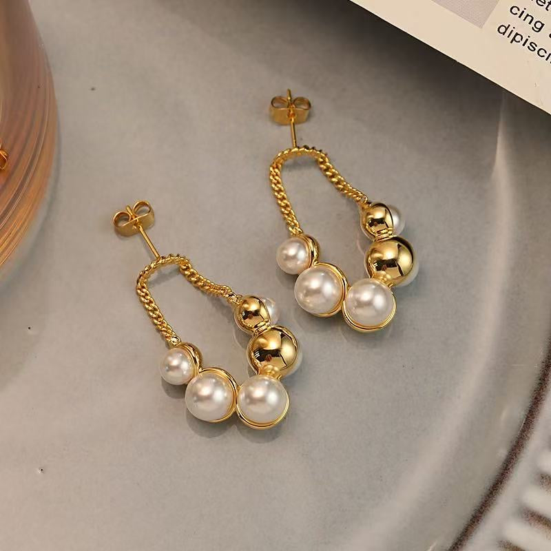 Golden Grace Pearl Drop Earrings