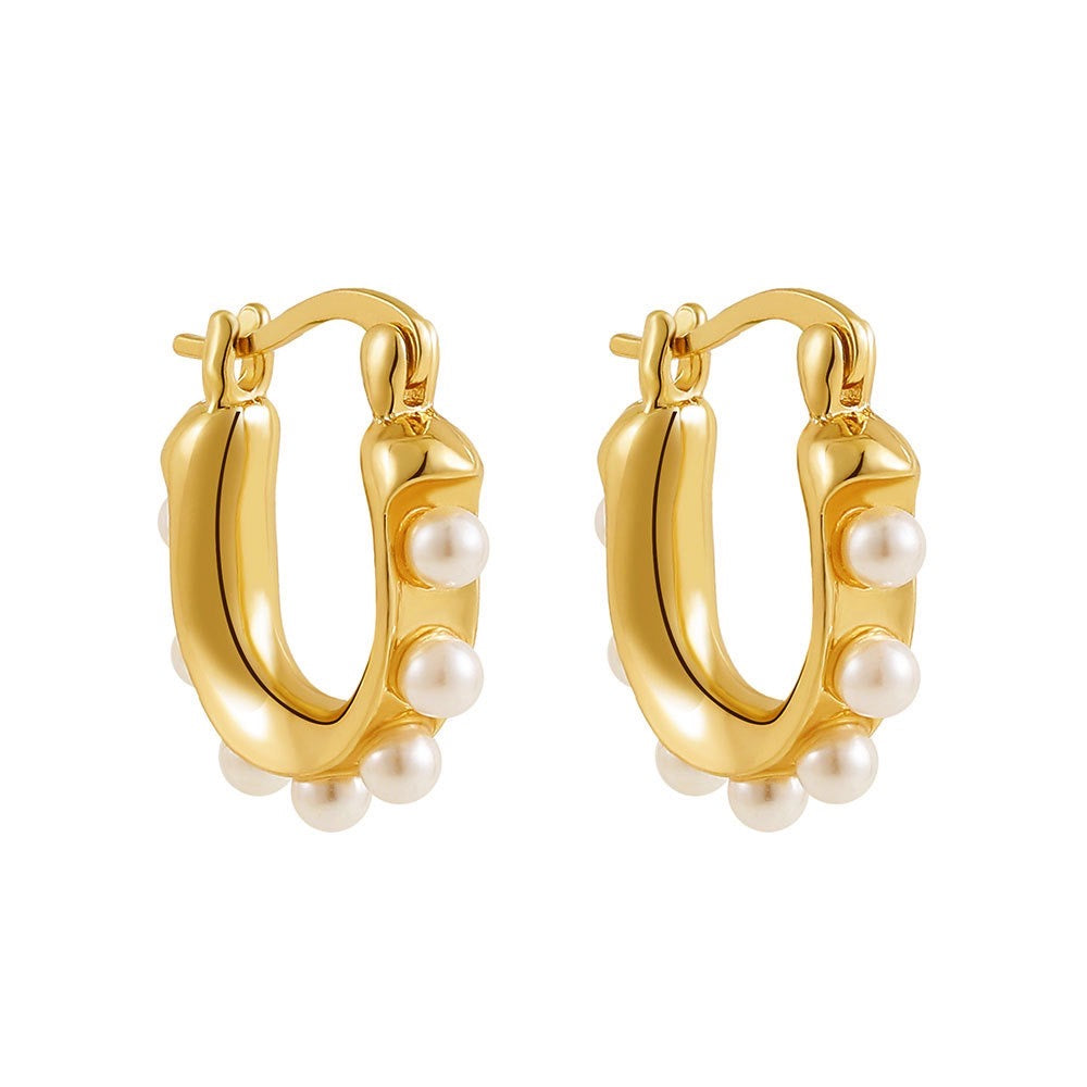 Gold Pearl Huggie Hoops – Minimal Everyday Earrings