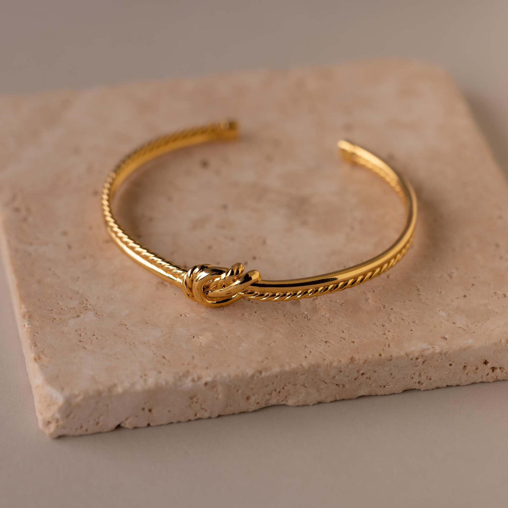 Gold Knot Cuff Bracelet – Minimal Twist Bangle