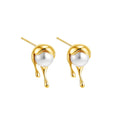 Gold Drip Pearl Stud Earrings – Modern Sculptural Drops