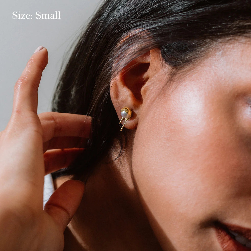 Gold Drip Pearl Stud Earrings – Modern Sculptural Drops