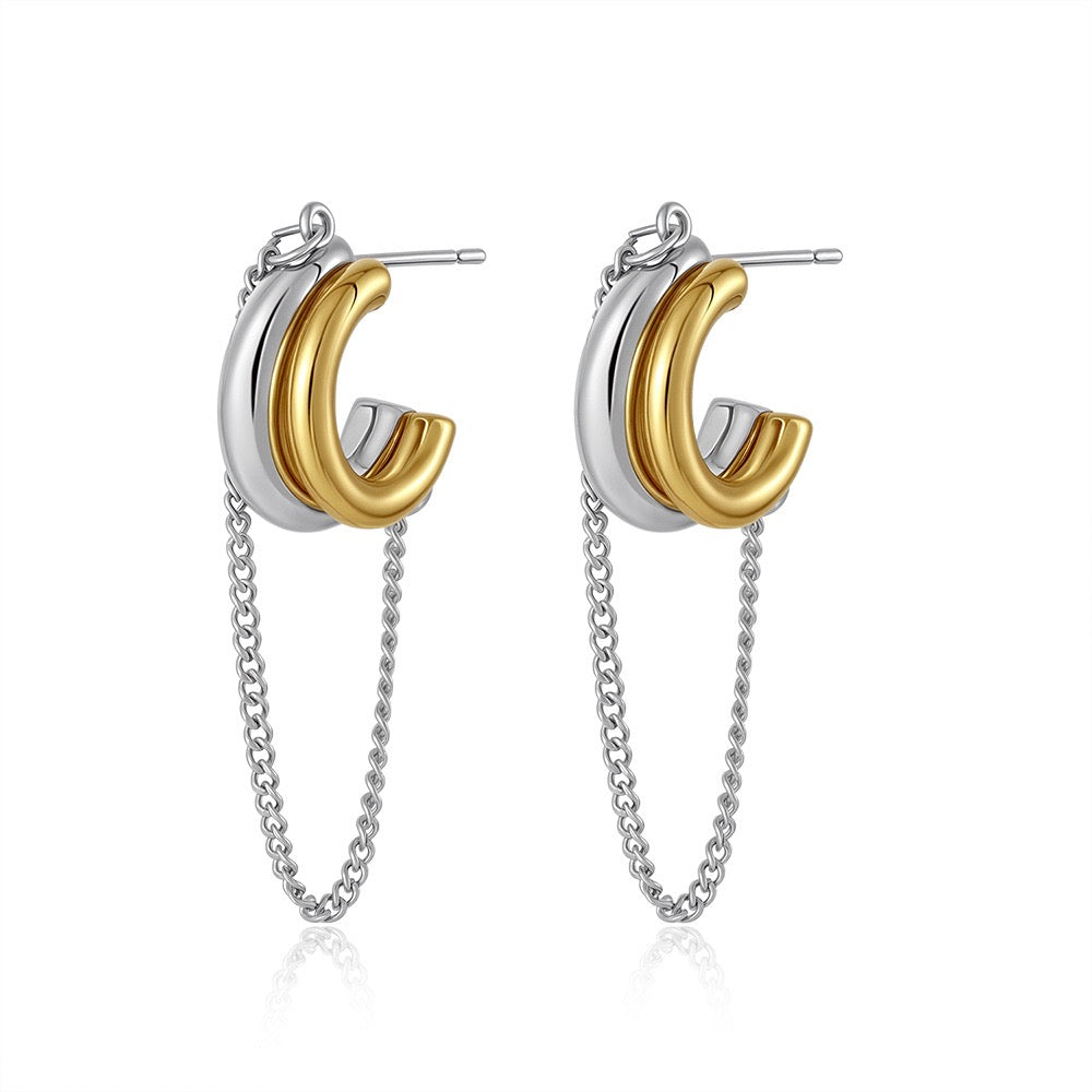 Two-Tone Chain Huggie Earrings