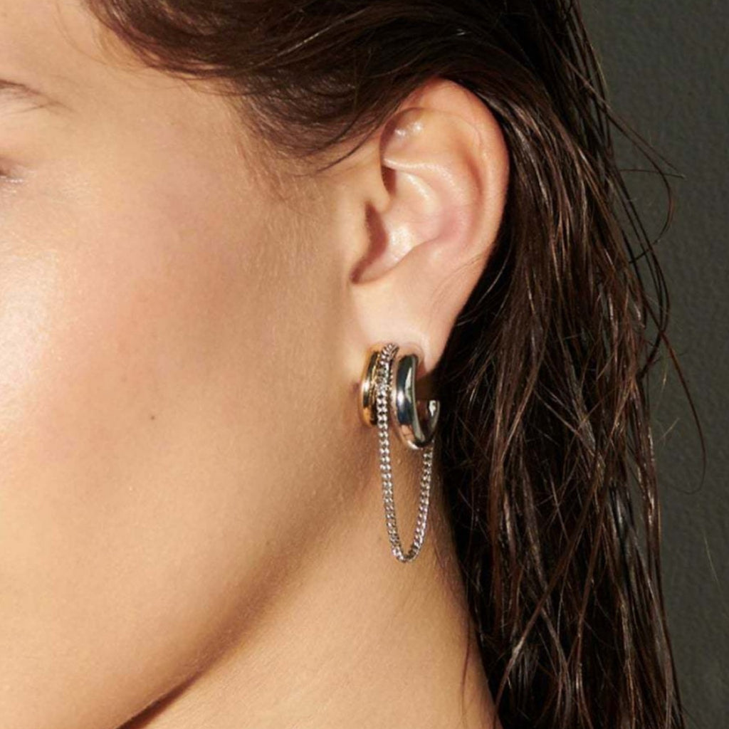 Two-Tone Chain Huggie Earrings