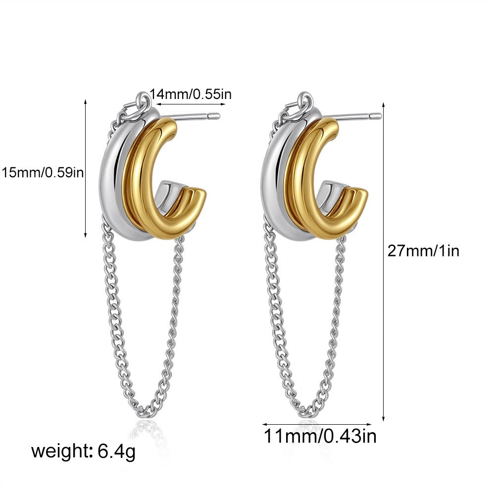 Two-Tone Chain Huggie Earrings