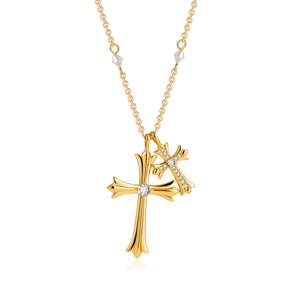 Dainty Cross Necklace – Gold Faith Pendant with CZ Detail