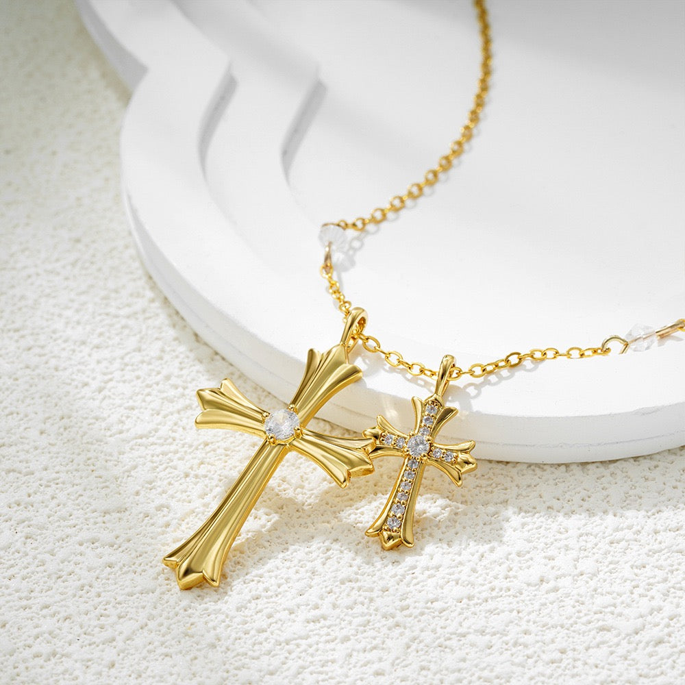 Dainty Cross Necklace – Gold Faith Pendant with CZ Detail
