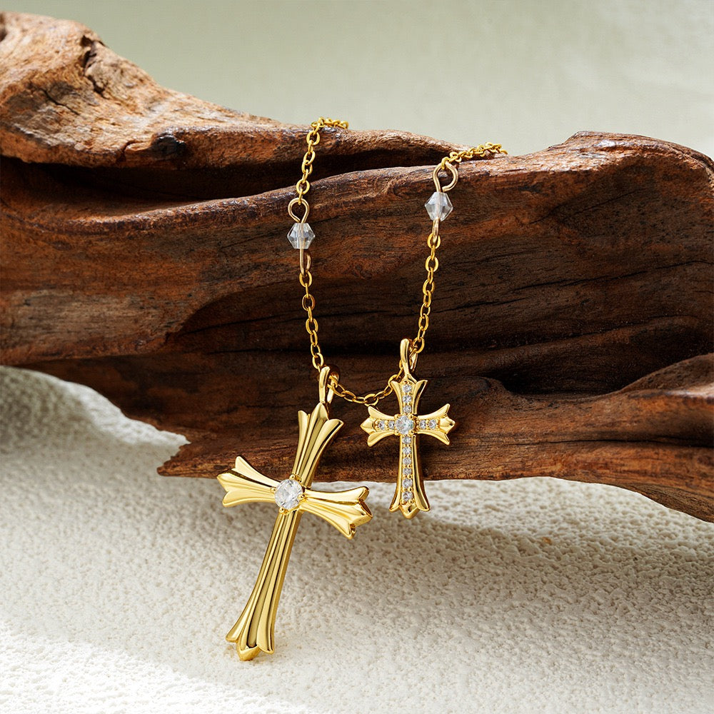 Dainty Cross Necklace – Gold Faith Pendant with CZ Detail