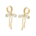 Gold Bow Drop Earrings – Dainty CZ Ribbon Huggie Hoops