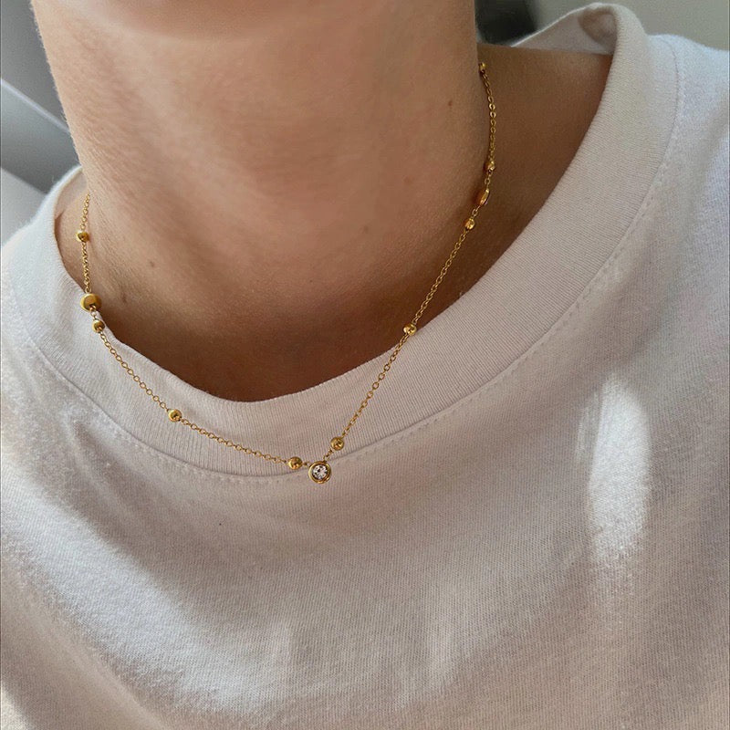 Dainty Gold Station Necklace – Minimal CZ Layering Necklace
