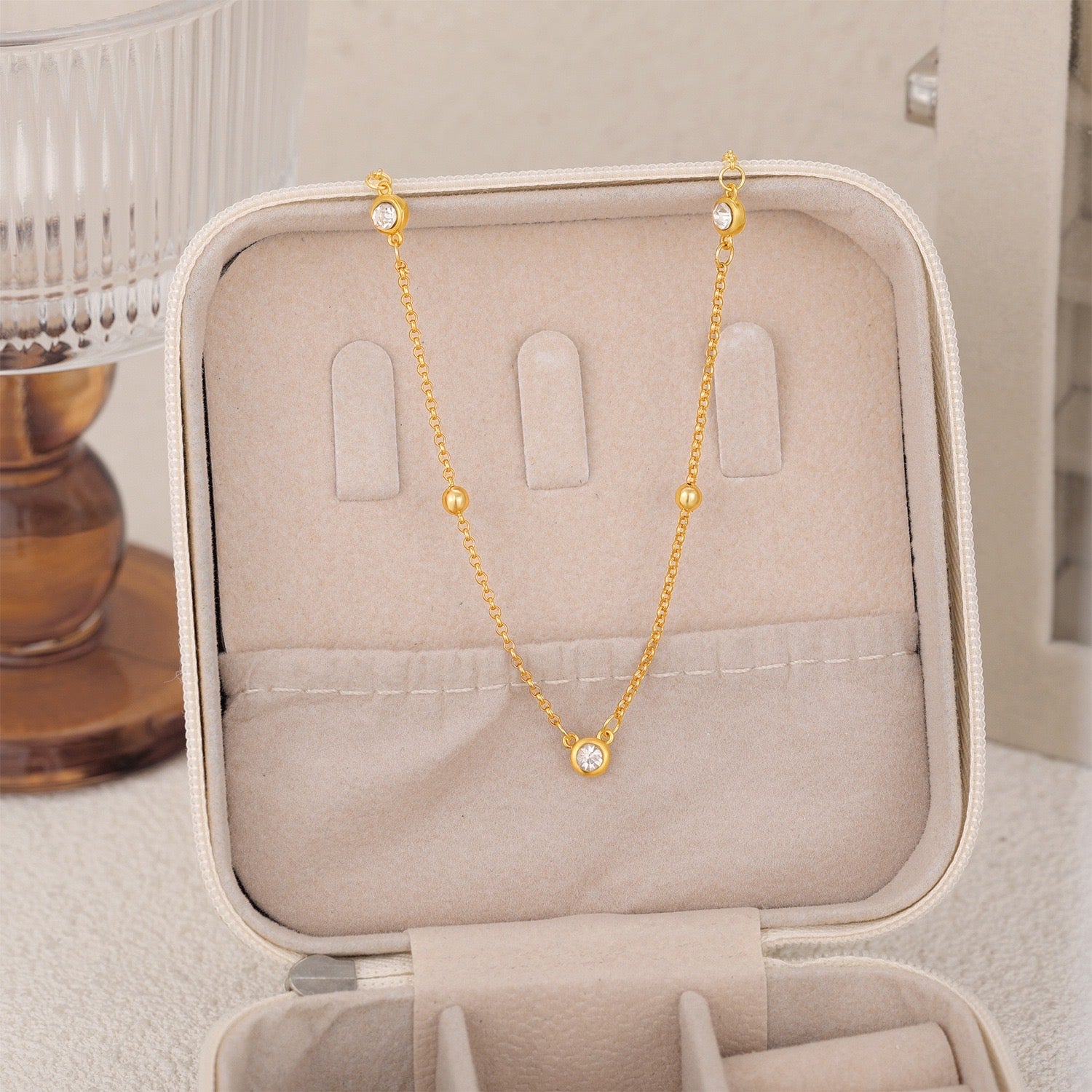 Dainty Gold Station Necklace – Minimal CZ Layering Necklace