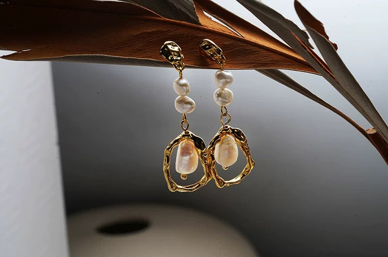 Organic Pearl Frame Drop Earrings
