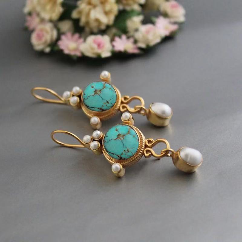 Vintage turquoise and pearl drop earrings