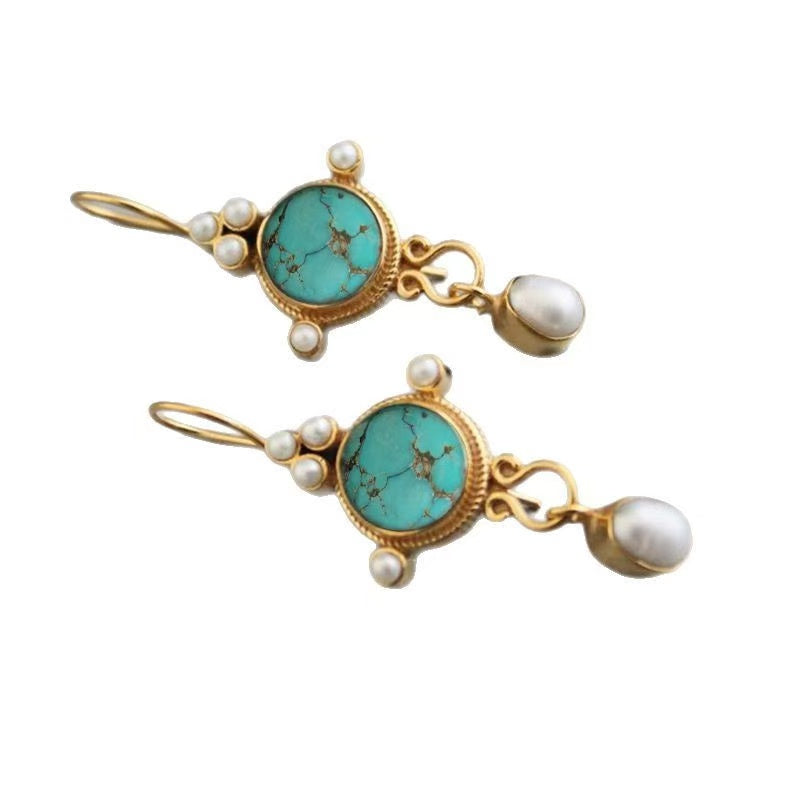 Vintage turquoise and pearl drop earrings