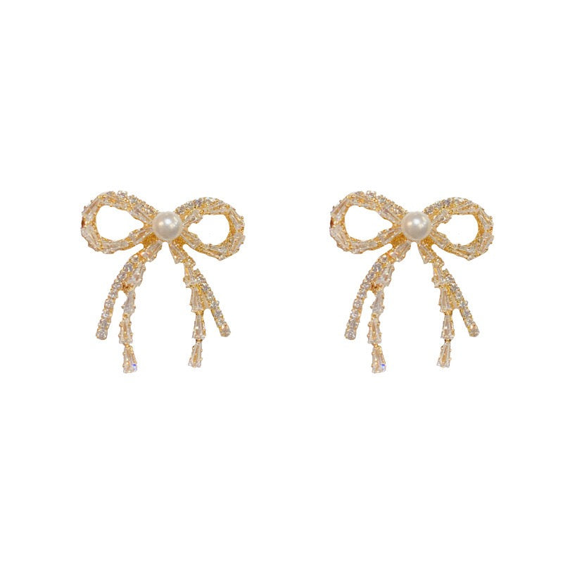 Grande Pavé Bow & Pearl Statement Studs
