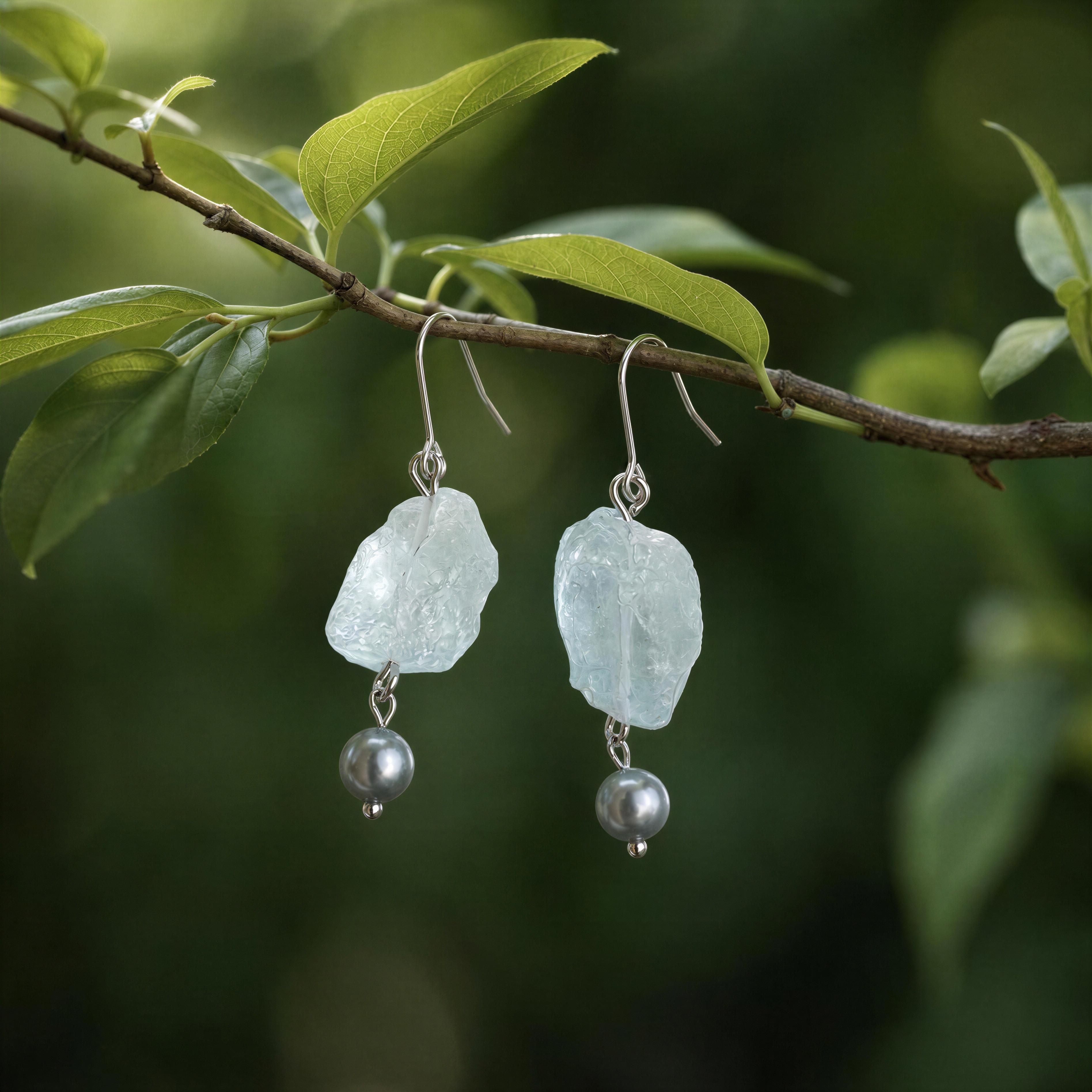 Elowen Raw Aquamarine & Grey Pearl Drops