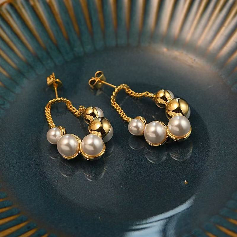 Golden Grace Pearl Drop Earrings