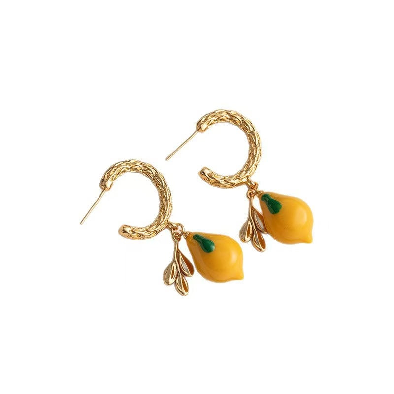 Lemon Charm Hoop Earrings