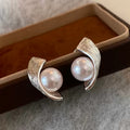 Crescent Ribbon Pearl Studs