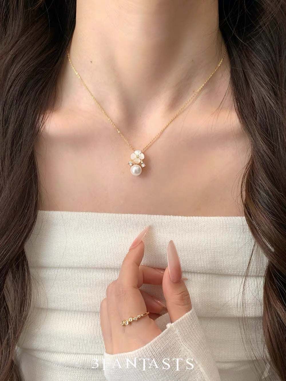 Blossom & Pearl Drop Pendant Necklace