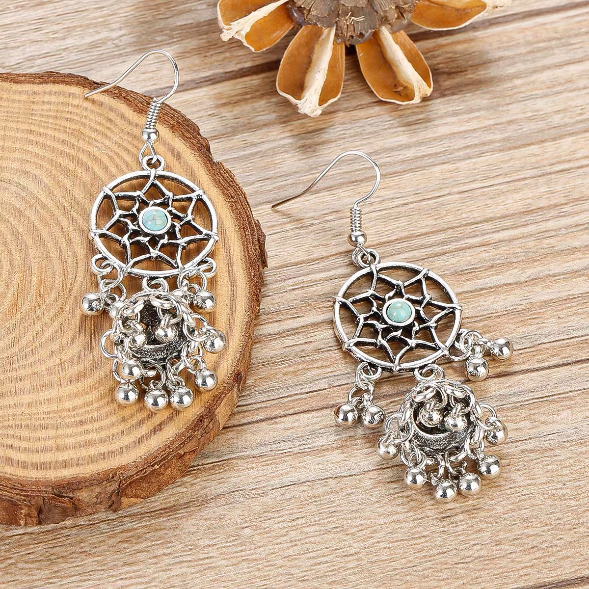 Turquoise Woven Chandelier Drop Earrings