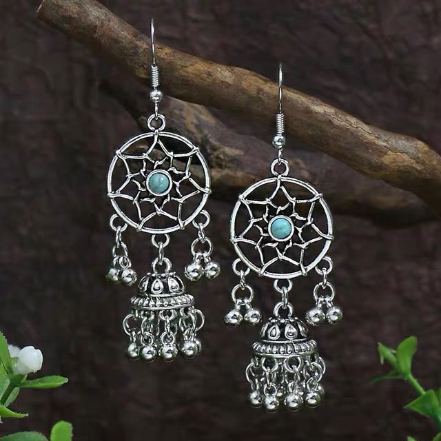 Turquoise Woven Chandelier Drop Earrings