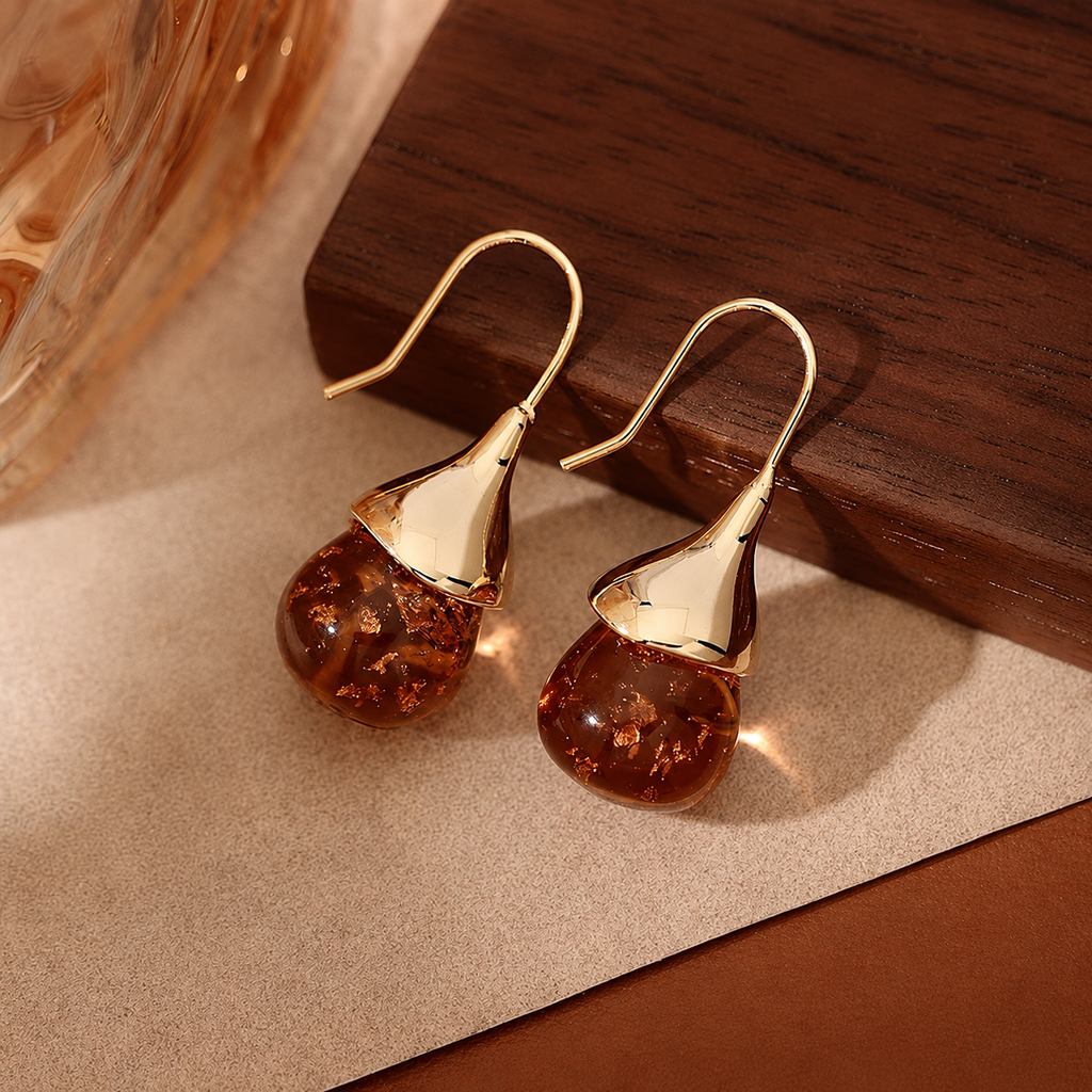 Aura Amber Foil Teardrop Hooks