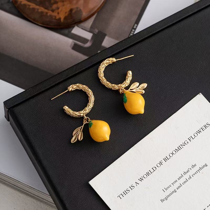 Lemon Charm Hoop Earrings