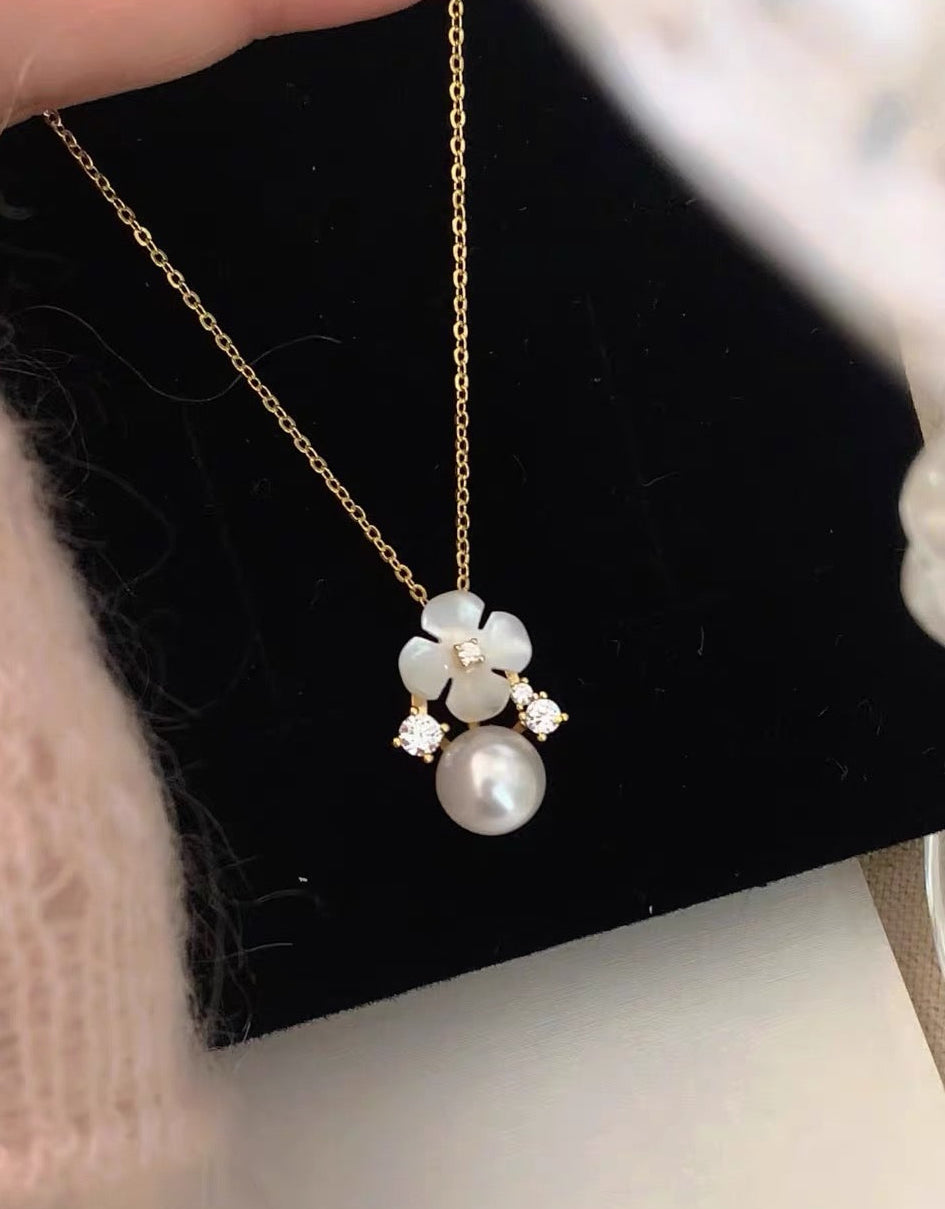 Blossom & Pearl Drop Pendant Necklace