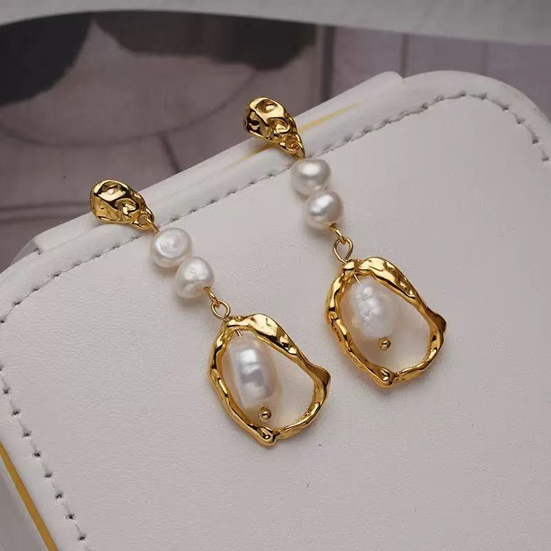 Organic Pearl Frame Drop Earrings