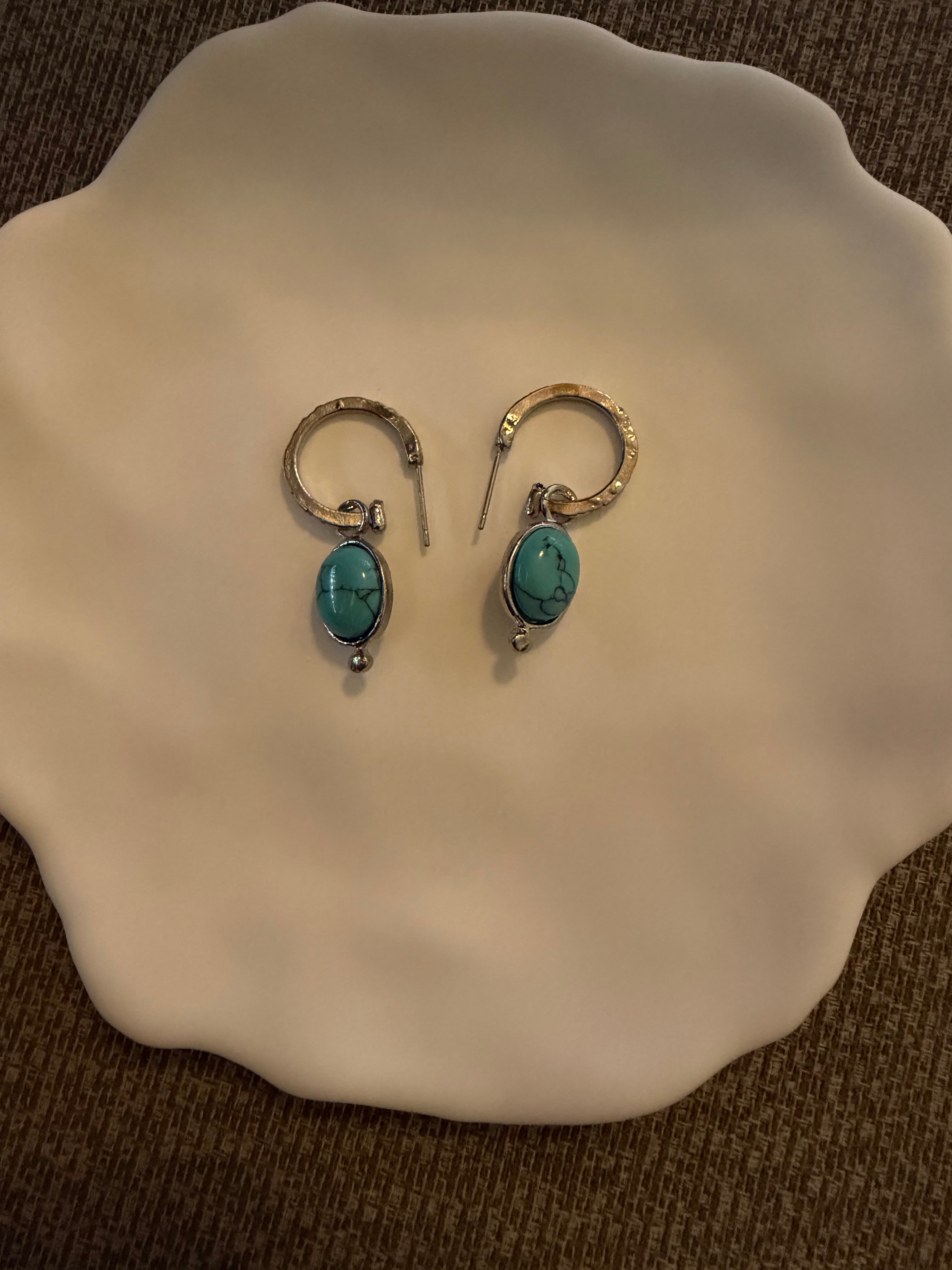Turquoise Textured Mini Hoop Drops