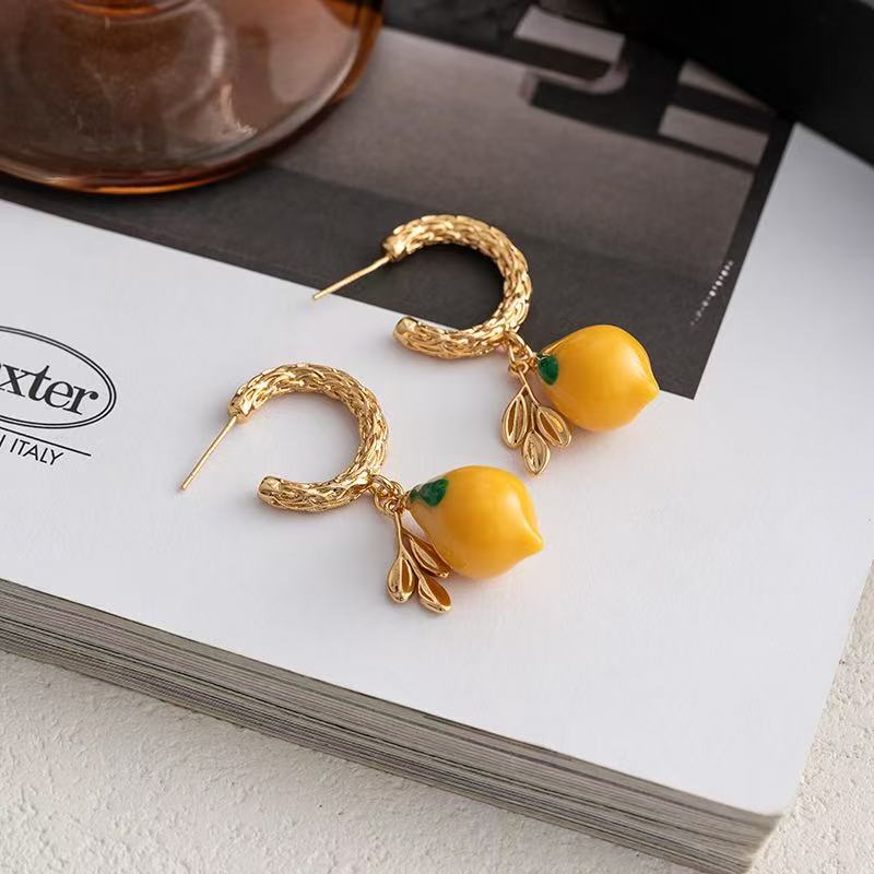 Lemon Charm Hoop Earrings