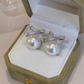 Chérie Pavé Bow & Pearl Drop Studs