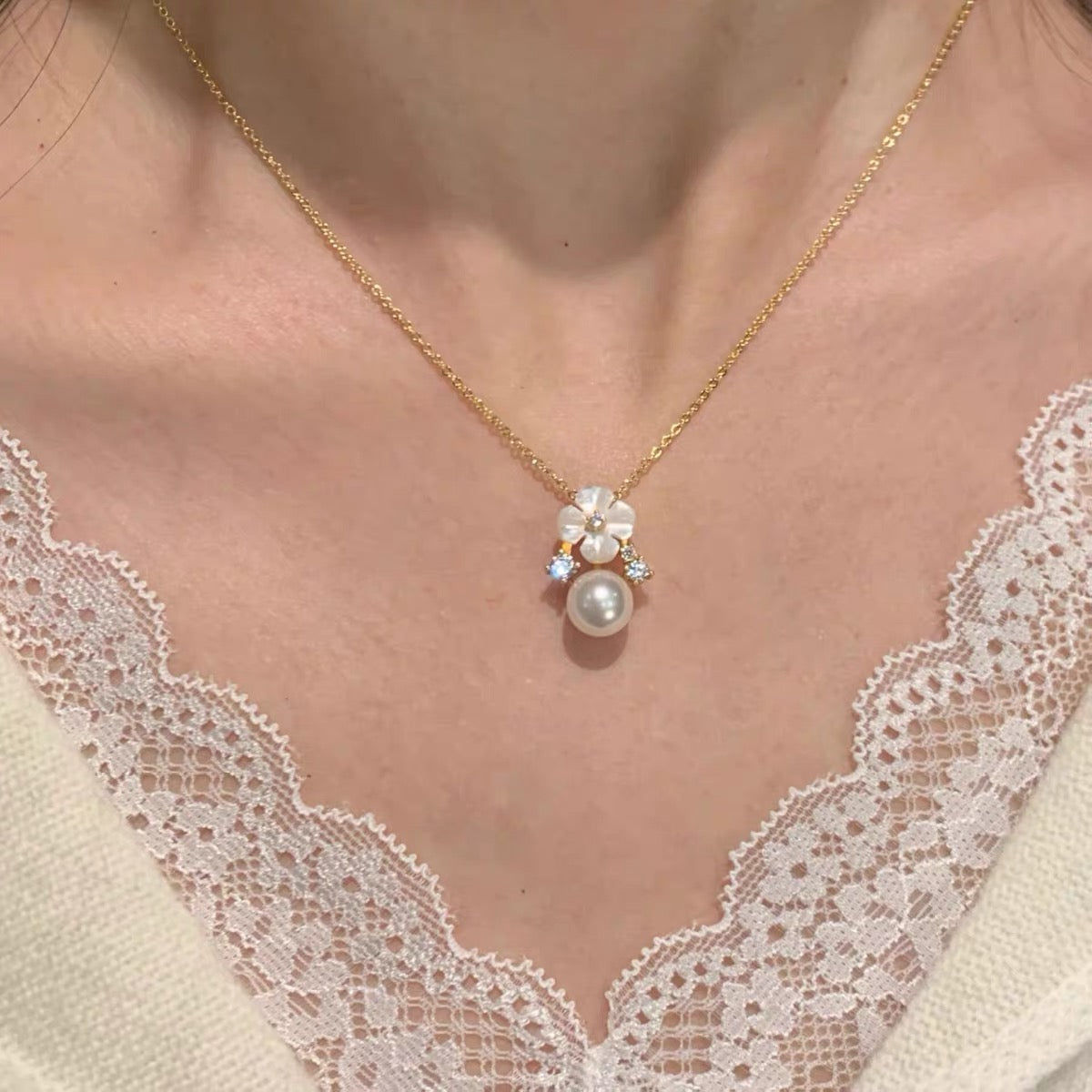 Blossom & Pearl Drop Pendant Necklace