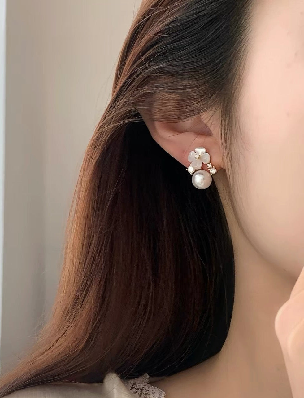 Blossom & Pearl Drop Stud Earrings