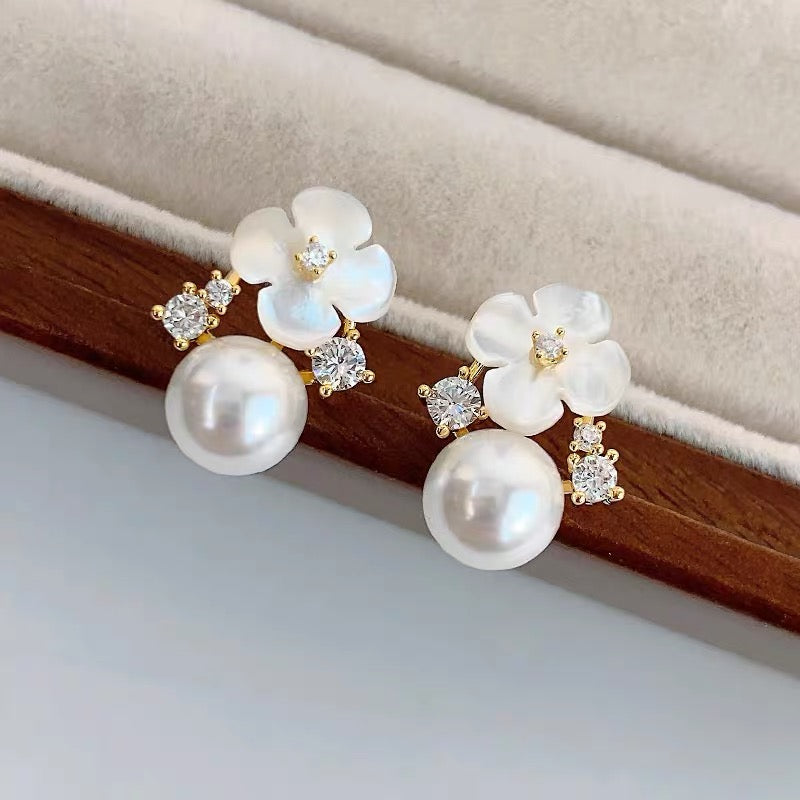 Blossom & Pearl Drop Stud Earrings