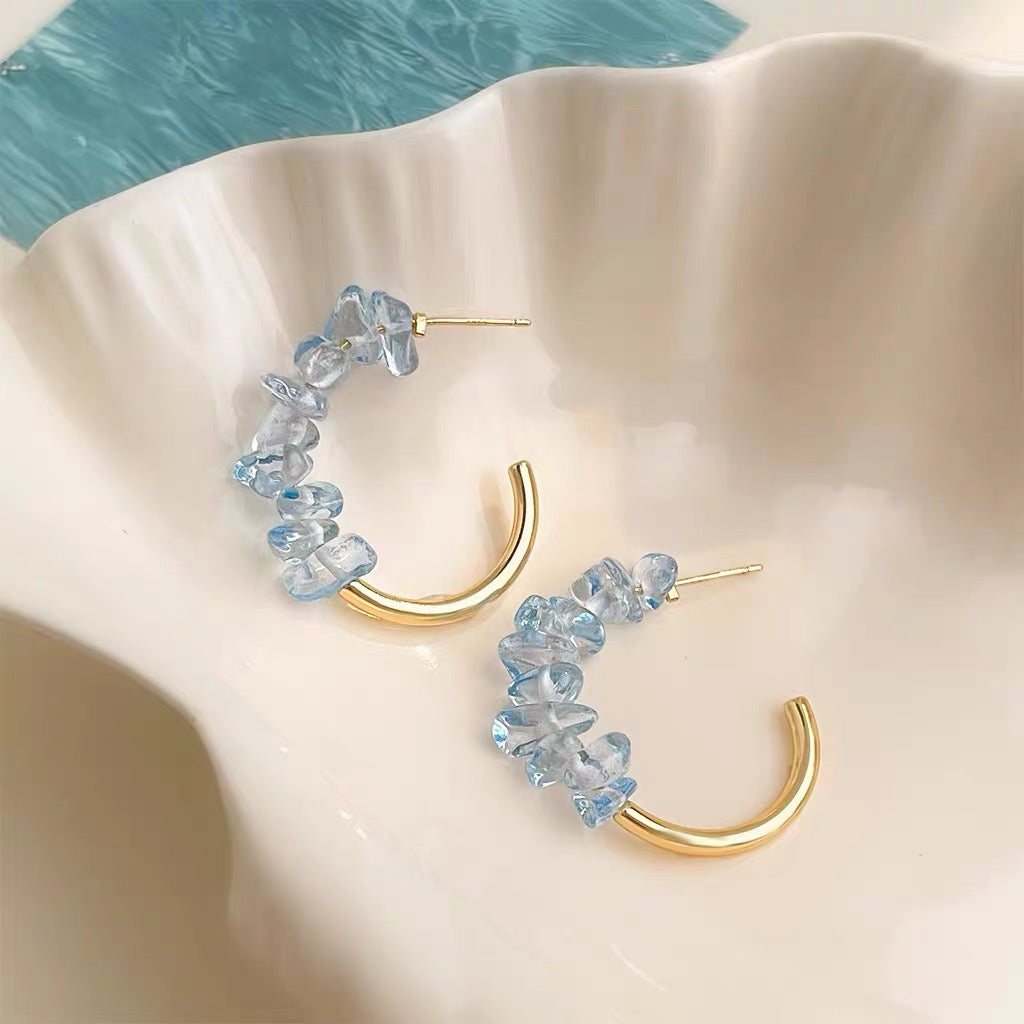 Marina Raw Aquamarine Chip Hoop Earrings